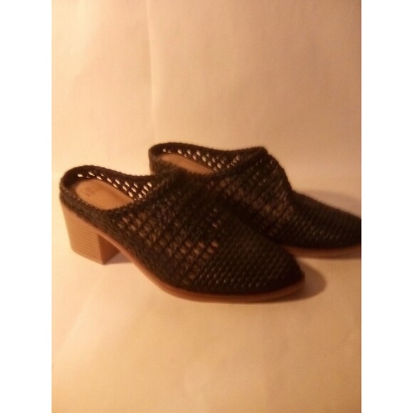 Time And Tru Black Woven Mesh Block Heel Mules Size 8.5 Slip on Backless Shoes - Picture 1 of 5
